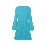 light blue fushcia microstripe print V-Neck Loose Fit Dress (Model D62) - Objet D'Art