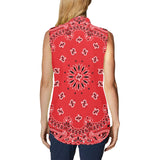 red bandana Women's Bow Tie V-Neck Sleeveless Shirt (Model T69) - Objet D'Art