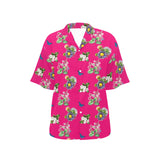 pink floral butterfly print All Over Print Hawaiian Shirt for Women (Model T58) - Objet D'Art