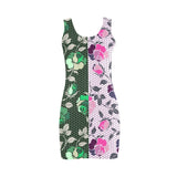 pink green rose print 4 Medea Vest Dress (Model D06) - Objet D'Art