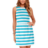 blue white striped 1A Eos Women's Sleeveless Dress (Model D01) - Objet D'Art