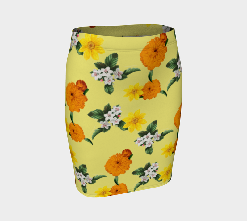 Pale Yellow Floral Fitted Skirt - Objet D'Art