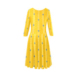 TURMERIC striped floral print Tethys Half-Sleeve Skater Dress(Model D20) - Objet D'Art