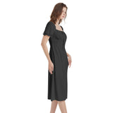 Black Puff Sleeve Split Thigh Midi Dress - Objet D'Art