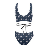 stars blue print 2 Cross String Bikini Set (Model S29) - Objet D'Art