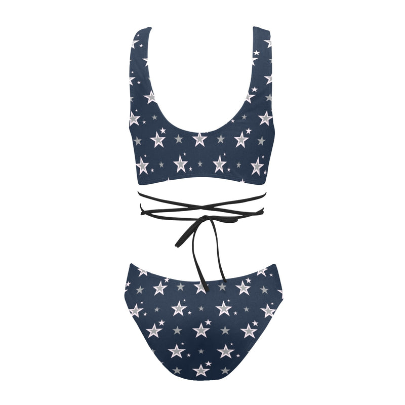 stars blue print 2 Cross String Bikini Set (Model S29) - Objet D'Art
