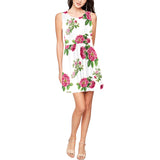 pink on white rose print Thea Sleeveless Skater Dress(Model D19) - Objet D'Art