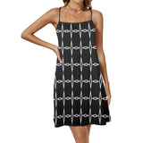 bw diamond print 2 Drawstring Neck Sleeveless Dress (Model D68) - Objet D'Art