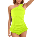 Neon Green Women's One Shoulder Backless Swimsuit (Model S44) - Objet D'Art