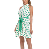 Green Sun Ruffle Hem Belted Halter Dress - Objet D'Art