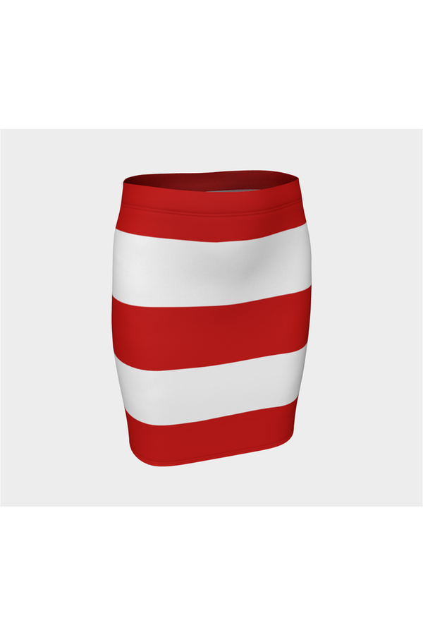 Red and White Striped Fitted Skirt - Objet D'Art