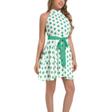 Green Sun Ruffle Hem Belted Halter Dress - Objet D'Art