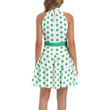 Green Sun Ruffle Hem Belted Halter Dress - Objet D'Art
