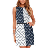 chevron blue and white print Eos Women's Sleeveless Dress (Model D01) - Objet D'Art