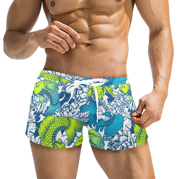 pisces neon green blue ombre print Men's Swim Trunks with Zipper Pocket (Model L71) - Objet D'Art