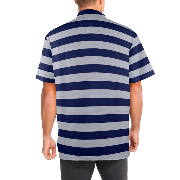 striped striped print Men's Stand-Up Collar Short Sleeve Shirt - Objet D'Art