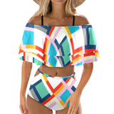 color fun print 2 Women's Ruffle Off Shoulder Bikini Swimsuit (Model S45) - Objet D'Art