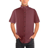 horizontal striped red gray black print Men's Stand-Up Collar Short Sleeve Shirt - Objet D'Art