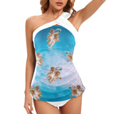 white solid print addsart Women's One Shoulder Backless Swimsuit (Model S44) - Objet D'Art