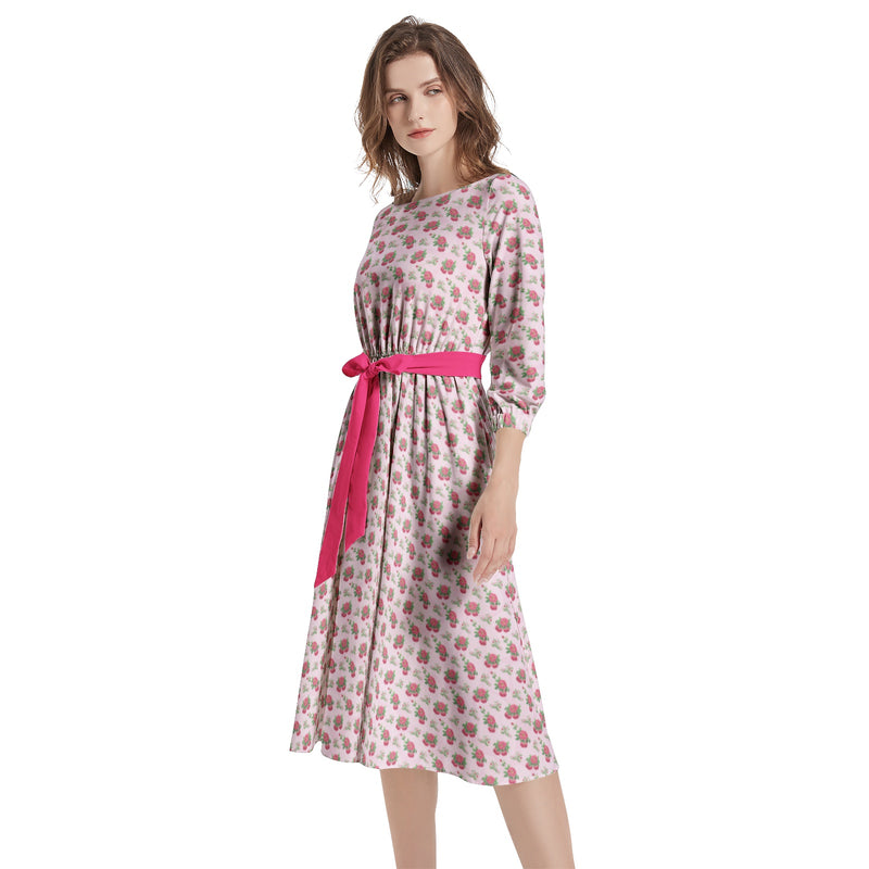 Boat Neck Belted Flared Dress - Objet D'Art