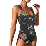 robins flowers print 2 Women's High Cut Backless Swimsuit (Model S50) - Objet D'Art