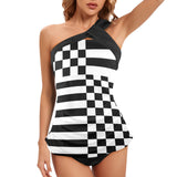 black 2 9k Women's One Shoulder Backless Swimsuit (Model S44) - Objet D'Art