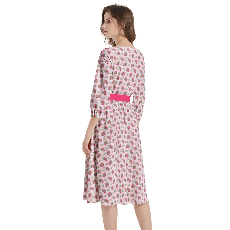 Boat Neck Belted Flared Dress - Objet D'Art