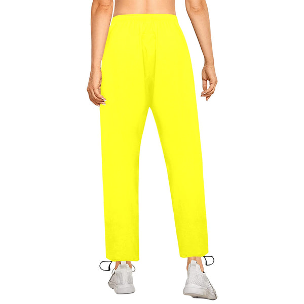 Bright Yellow Athletic Crop Top Women's Quick Dry Cargo Sweatpants (Model L65) - Objet D'Art
