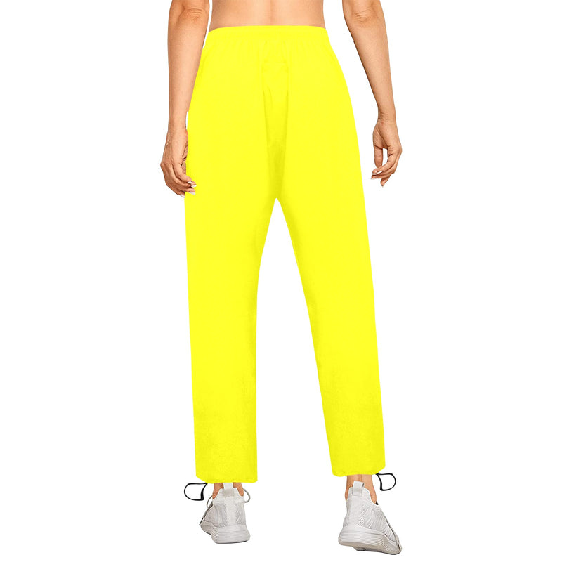 Bright Yellow Athletic Crop Top Women's Quick Dry Cargo Sweatpants (Model L65) - Objet D'Art
