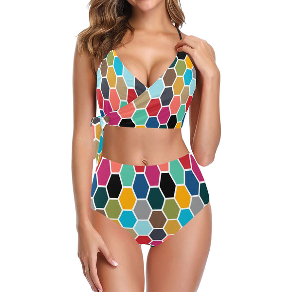 color hex print 2 Knot Side Bikini Swimsuit (Model S37) - Objet D'Art