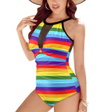 colors H14 BACK-Recovered Women's High Neck Plunge Mesh Ruched Swimsuit (S43) - Objet D'Art