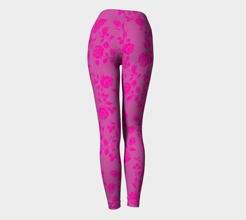 Greek Key & Roses Yoga Leggings - Objet D'Art