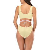 creme solid print 2 Cross String Bikini Set (Model S29) - Objet D'Art