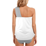 kemp logoed swimsuit gray print Women's One Shoulder Backless Swimsuit (Model S44) - Objet D'Art