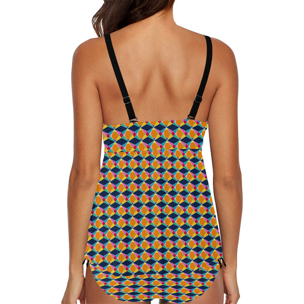 shapes colors texture art Chest Drawstring Swim Dress (Model S30) - Objet D'Art