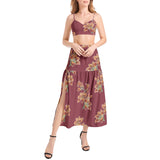 Tiger Lily Print Bralette Top and High Slit Thigh Skirt Set - Objet D'Art