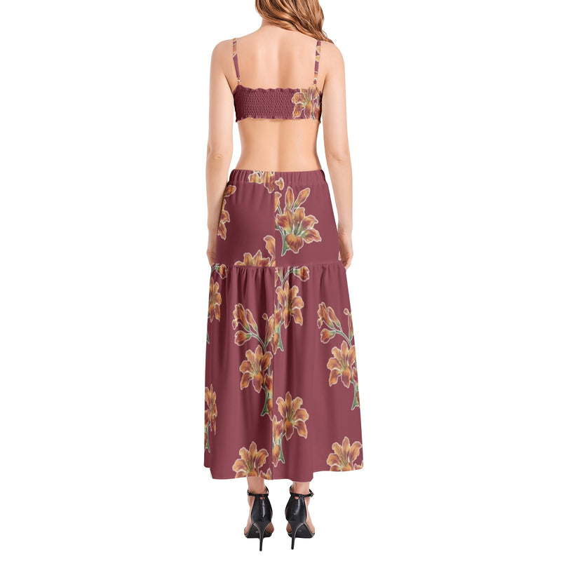 Tiger Lily Print Bralette Top and High Slit Thigh Skirt Set - Objet D'Art