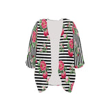 thin bw stripes roses red print 2 Women's Kimono Chiffon Cover Up (Model H51) - Objet D'Art