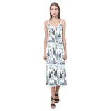 selenium lady liberty print 6 V-Neck Open Fork Long Dress(Model D18) - Objet D'Art