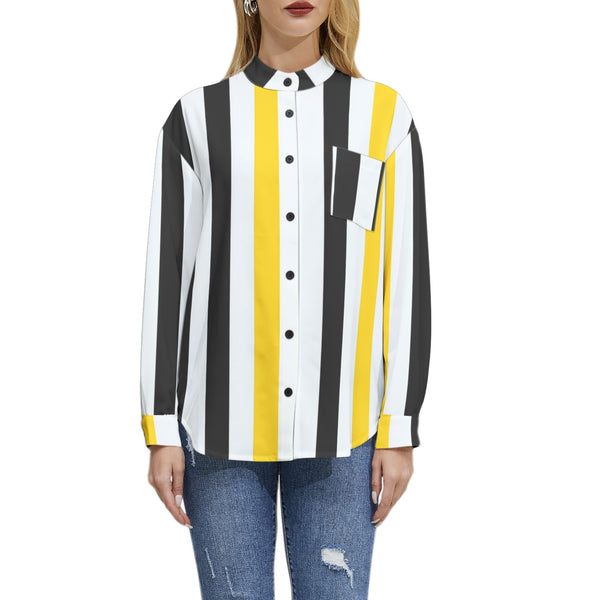 Swallowtail Long Sleeve Button Up Casual Shirt Top - Objet D'Art