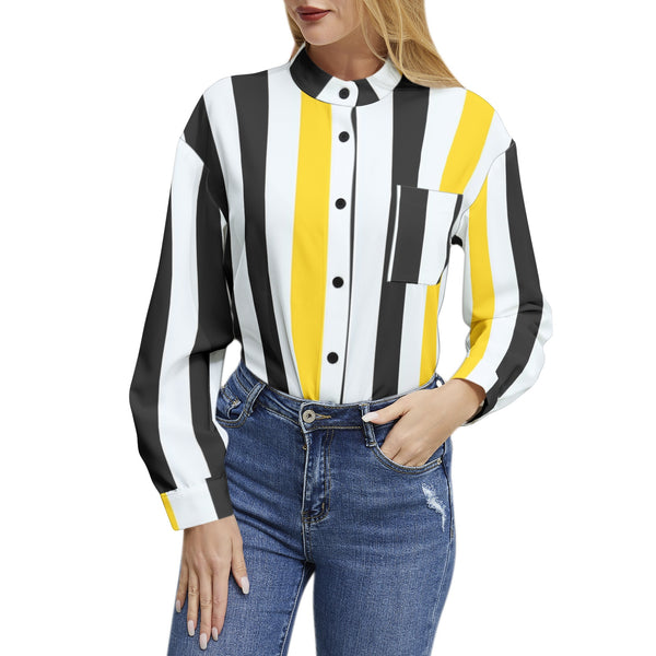 Swallowtail Long Sleeve Button Up Casual Shirt Top - Objet D'Art