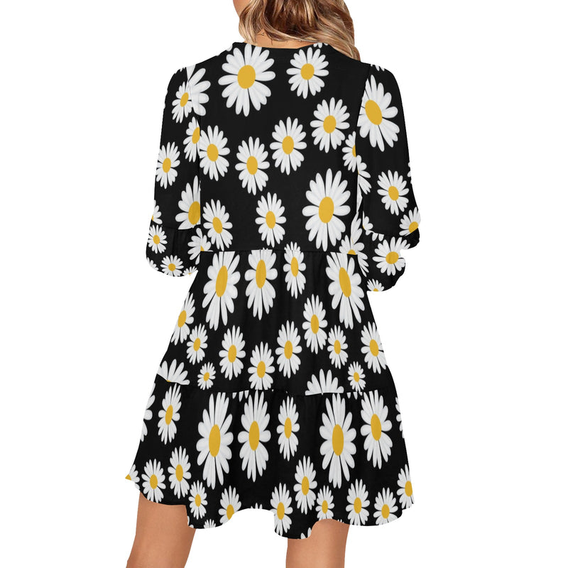 daisies at midnight V-Neck Loose Fit Dress (Model D62) - Objet D'Art