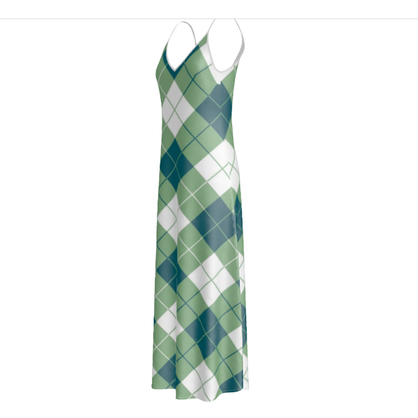Basil Green Argyle Print Slip Dress - Objet D'Art