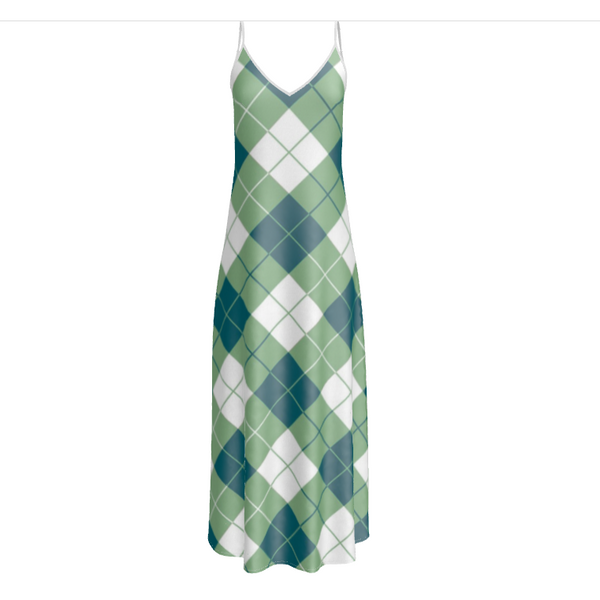 Basil Green Argyle Print Slip Dress - Objet D'Art