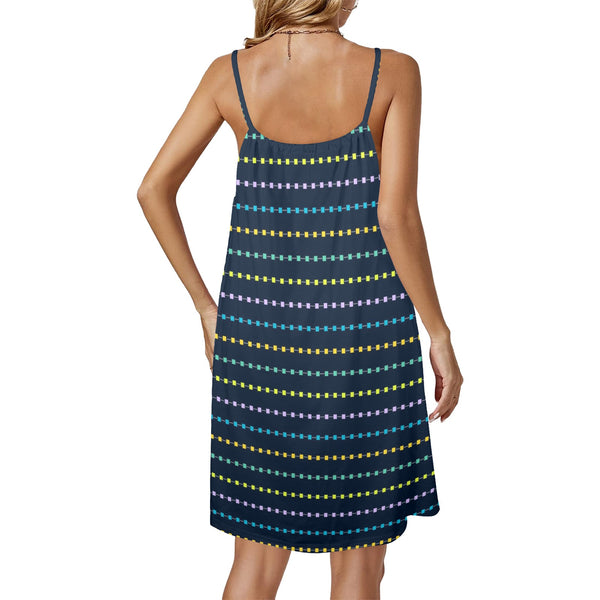 square multicolored print 10 A Drawstring Neck Sleeveless Dress (Model D68)