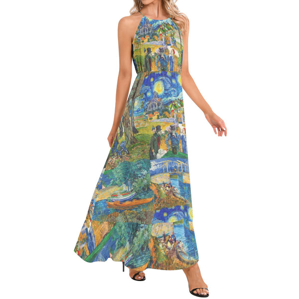 Ruffle Hem Halter Neck Maxi Dress - Objet D'Art