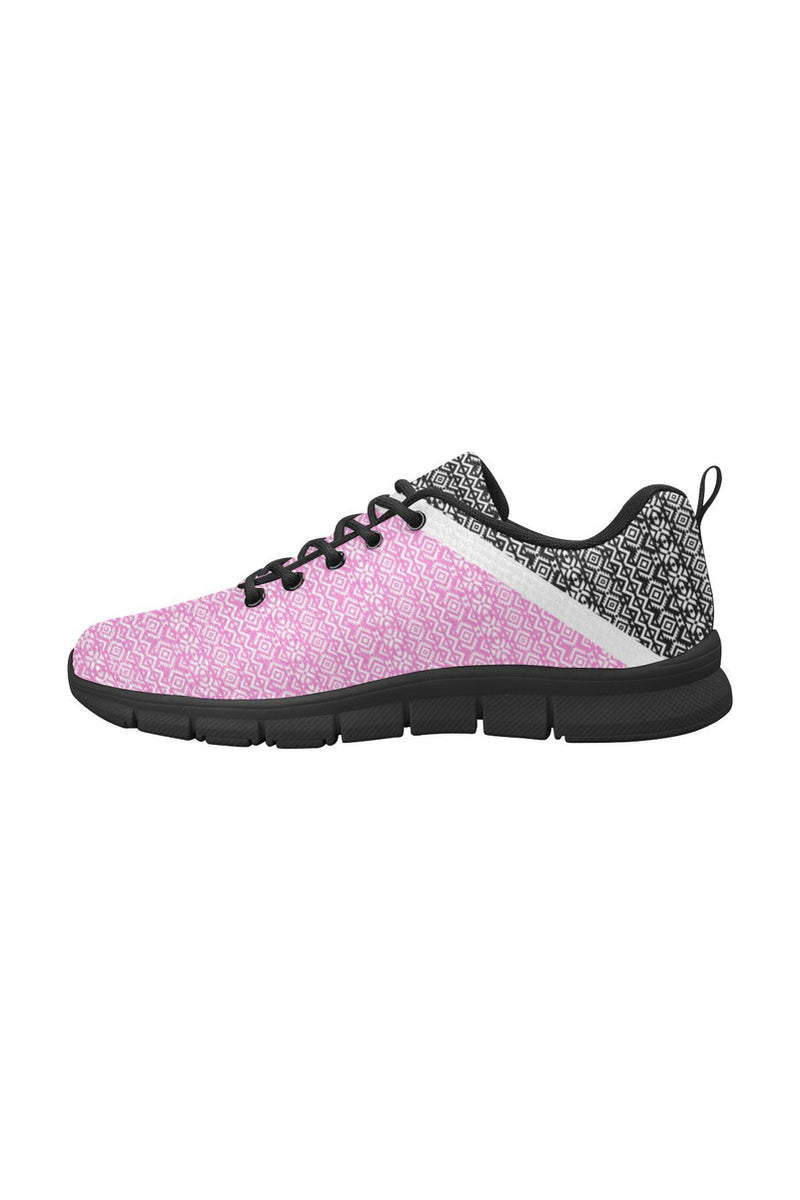 Pink & Black Aztec Women's Breathable Running Shoes (Model 055) - Objet D'Art