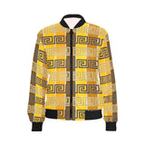 bronze striped greek key print All Over Print Bomber Jacket for Women (Model H36) - Objet D'Art