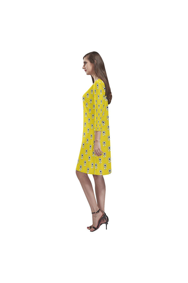Gold Floral Rhea Loose Round Neck Dress(Model D22) - Objet D'Art