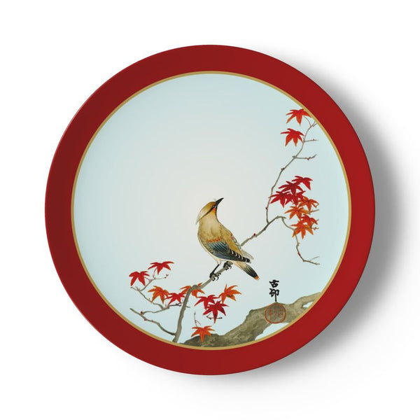 Japanese Plague Bird On Maple Bone China Plates - Objet D'Art